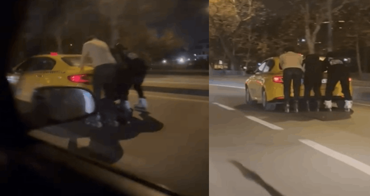 Maltepe’de 3 gencin akıl almaz paten yolculuğu kamerada